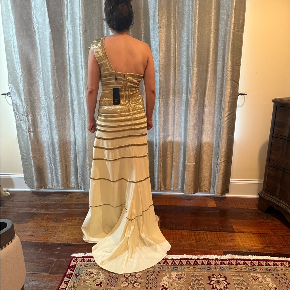 Herve Leger Gold One Shoulder Dress - Picture 4 of 13